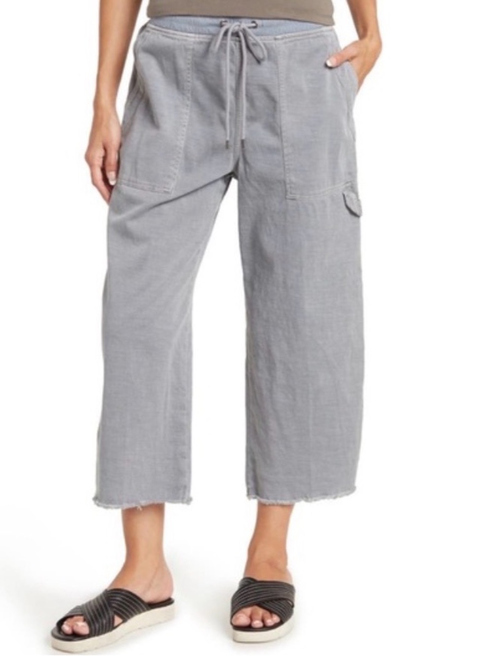 James Perse Cropped Cotton Carpenter Pants Womens Size 3 Large L Gray Utility